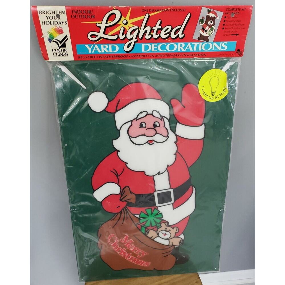 Vintage Color-Clings‎ Christmas Yard Art Light Sign Santa retro indoor outdoor
